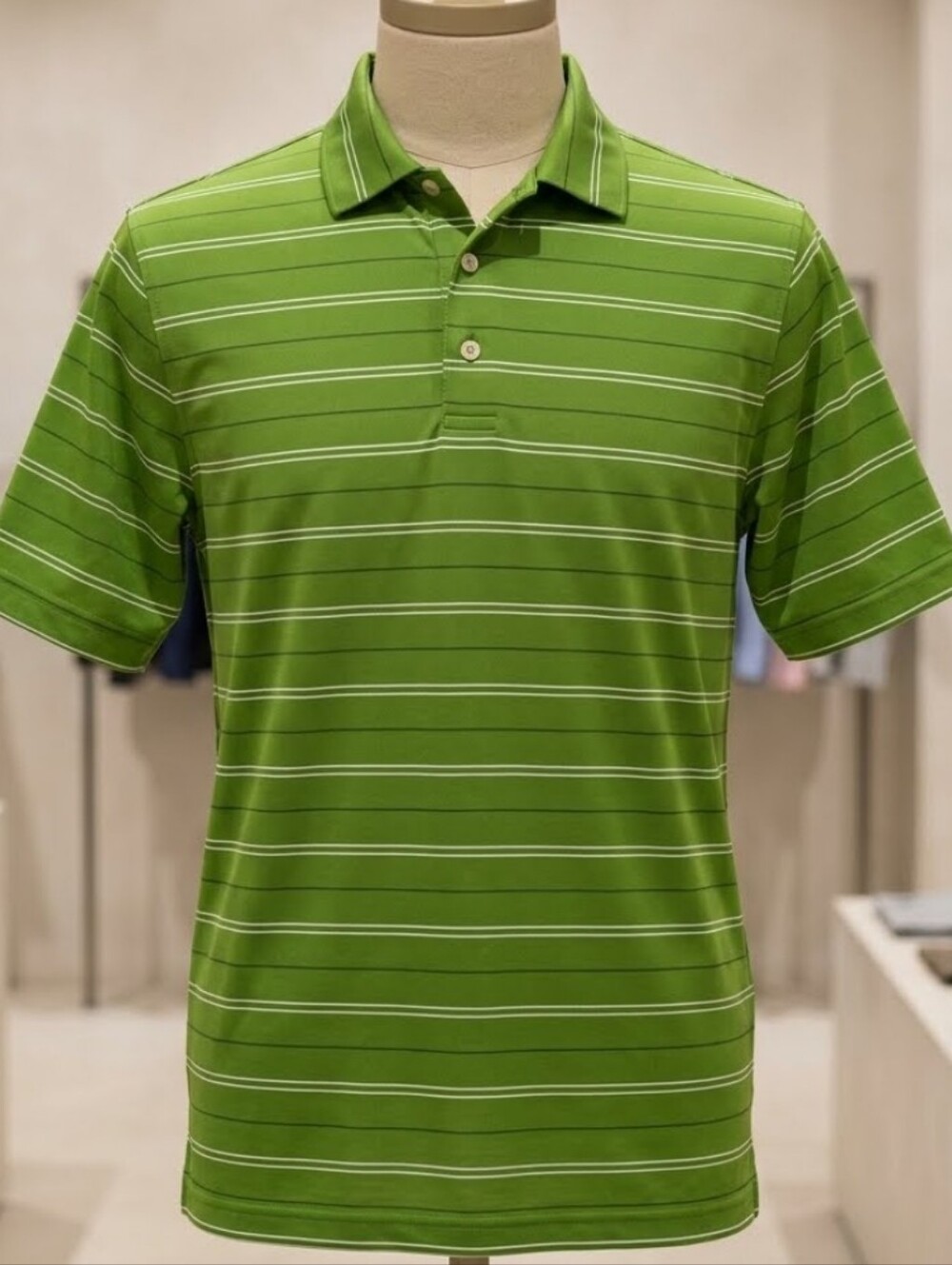 Green Striped Dress Shirt Business Women Boys Men Teen Collard Polo